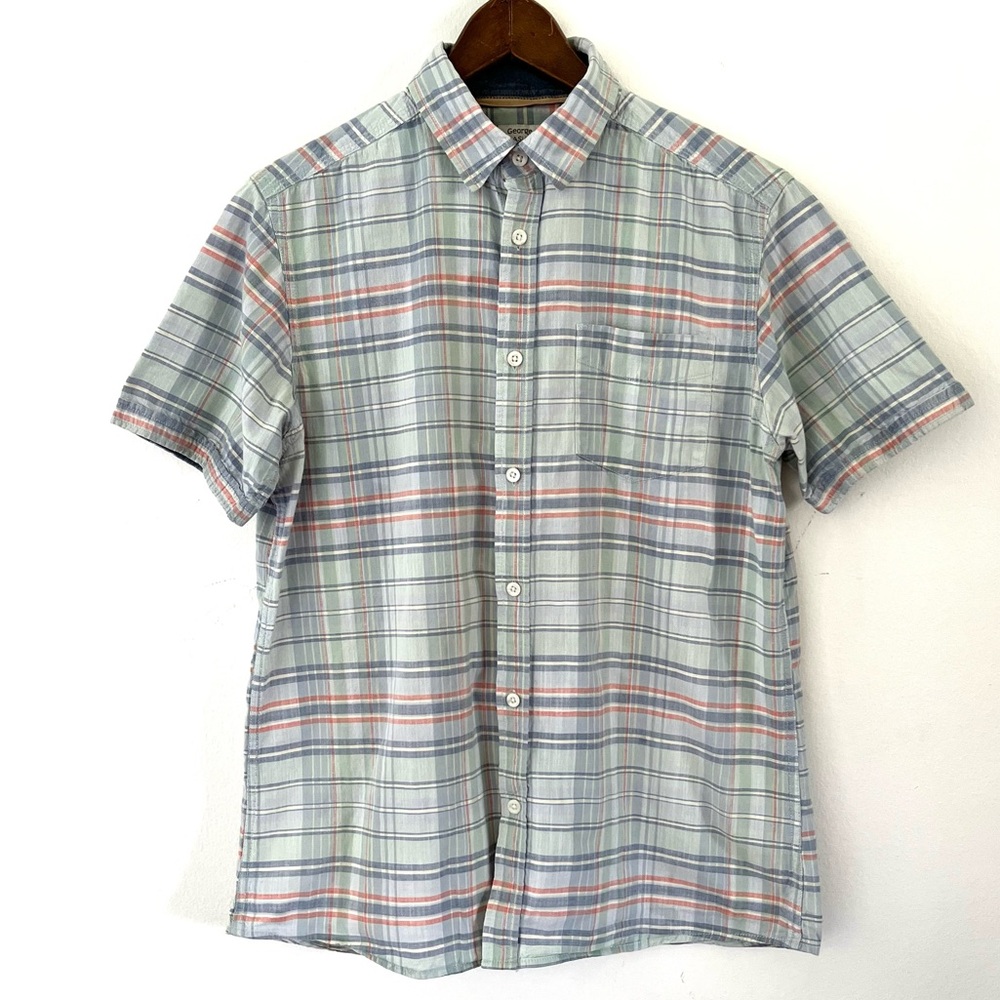 George Casual Outfitters Vintage 100% Cotton Men's Plaid Short Sleeve Shirt MED